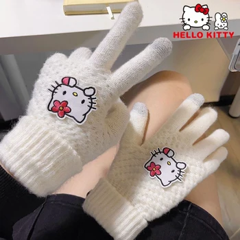 Sanrio Hello Kitty Zimný Ženy Rukavice Pre Dotykový Displej Plný Prst Rukavice Teplé Úsek Srůsty Palčiaky Kawaii Dievčatá Cyklistické Rukavice